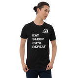 Cheekiemunkie Tee - Eat, Sleep, Fu*k, repeat, logo on front and Back - Short-Sleeve Unisex T-Shirt